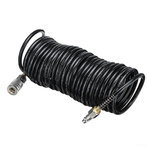 Badass Polyethylene Pneumatic Air Hose With Quick Coupler 25 Foot Quarter Inch Npt American Connector curled black hose with connectors