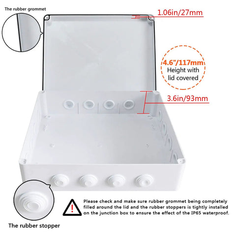 Open Rugged ABS Plastic IP65 Dustproof Waterproof Junction Box Electrical Enclosure White with rubber grommets and stoppers