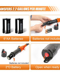 No Sweat Durable Heavy Duty Portable Battery Powered Fuel Siphon Pump For Gas Diesel Water Transfer 2.2 Gpm Flow Rate showing battery compartments.