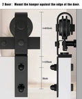 Bi Fold Barn Door Hardware Kit For Two Doors With Low Ceiling Roller System close-up of hanger and roller dimensions