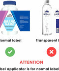 No Sweat Manual Labeling Machine And Label Applicator For Round Glass Plastic Bottles visuals comparing normal and transparent labels.