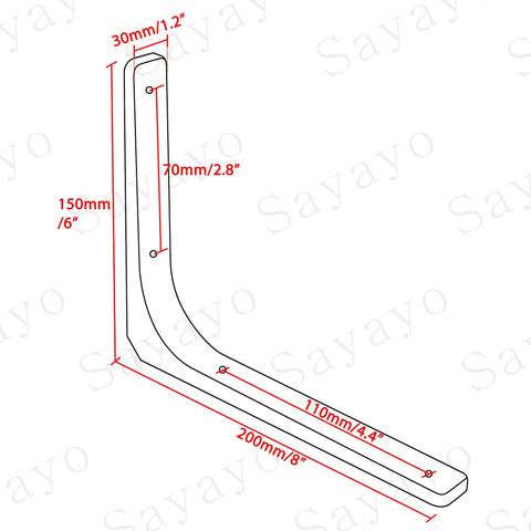 Rock Solid White Heavy Duty L Brackets For Wall Shelves 8 By 6 Inch Thick Steel Shelf Support dimensions illustration