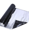 Heavy Duty Self Adhesive Roofing Tape For Fixing Shingles And Rv Leaks Pro Grade Waterproof Bitumen Underlayment Roll unrolled showing black and silver layers.