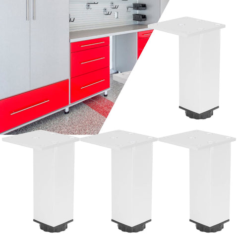 Beefy Adjustable Square Furniture Legs Set of 4 Aluminum Alloy Cabinet Feet 120mm Oxidized Color next to red cabinet