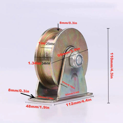 Heavy Duty H Groove Sliding Gate Roller Wheel Made From Tough 45 Steel Casters showing dimensions and galvanized finish for industrial use.