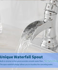 Chrome Waterfall Bathroom Faucet With Single Hole, Single Handle Sink Faucet For Farmhouse Vanity, unique spout design