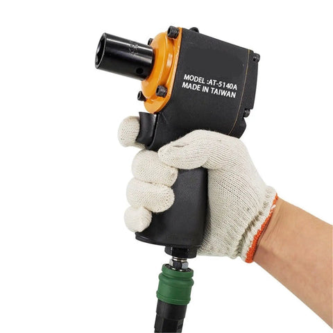 Legit 1/2 Inch Pneumatic Impact Wrench Short Body Mini Air Gun Trigger Style Compact Rig held in gloved hand for assembly line duties.