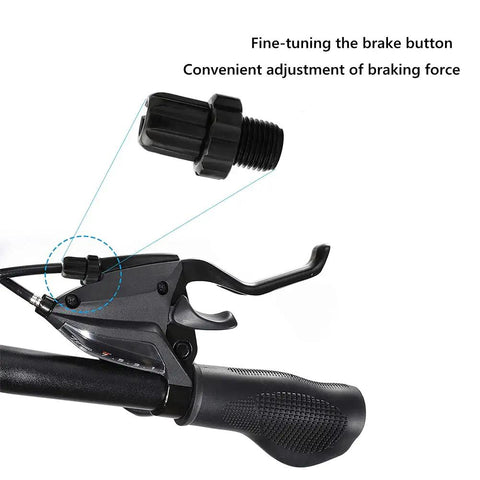 Black Aluminum Brake Lever Adjustment Screws Set For Bikes M10 4 Pack shown with bike brake handle.
