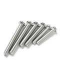 M2 X 10mm Pan Head Machine Screws 50 Pack Phillips Drive 304 Stainless Steel Fully Threaded in a row on a white background.