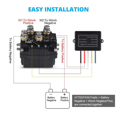 Diagram of 12V 500A Winch Solenoid Relay Contactor Kit With Wireless Remote And 6 Protective Caps Universal For Truck Jeep ATV SUV