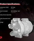 Straight Up AC Compressor With Integrated Clutch, TSE14C style, for 2011-2013 Toyota Corolla and Matrix specifications.