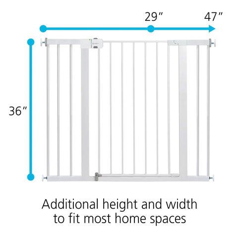 Extra Tall 36 Inch Wide Baby Gate With Door For Doorways And Pets, Fits 29 To 47 Inch Openings, height and width measurements
