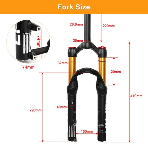 Lightweight 20 Inch Bike Air Suspension Fork With 120mm Travel dimensions and measurements diagram