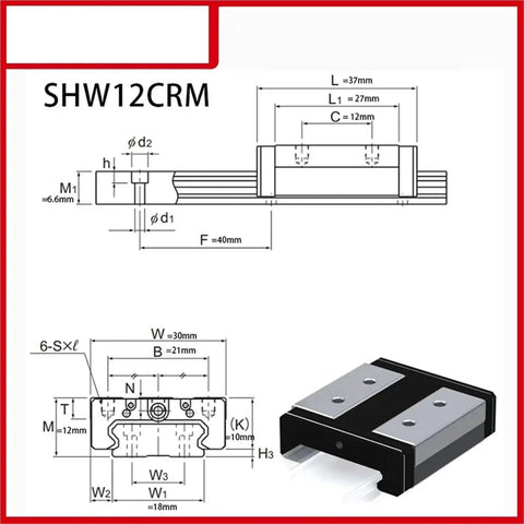 Top Tier Linear Guide Rail Slider With Smooth Glide Action SHW12CRM GK Block Carriage precision dimensions and design features.