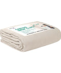 Folded Must Have Canvas Drop Cloth For Painting 4x5 Feet Pack Of 1 8oz Painter Drop Cloths, beige fabric with label.