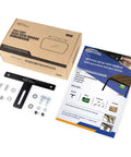 Extra Wide Panoramic Golf Cart Rear View Mirror installation kit with bracket, hardware, and instruction sheet displayed.