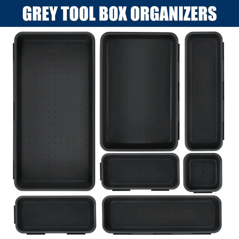 68 Piece Tool Box Organizer Tray Set With 5 Sizes XL L M S XS for garage and workshop drawer storage, black trays