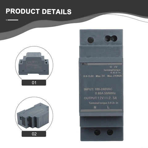 Rail Mounted Switching Power Supply delivering knockout DC stability, IP20 housing, copper transformer design, compact size.