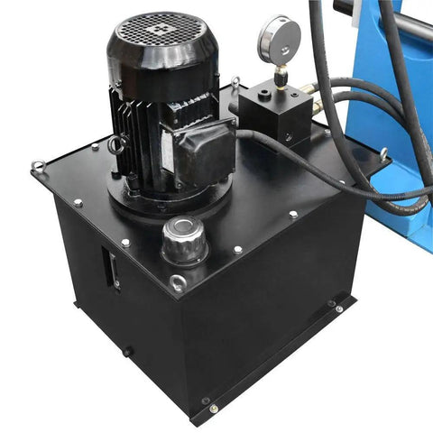 Electric 150 Ton Hydraulic Press Brake Bender Machine two stage hydraulic pump motor and fluid tank for industrial use.