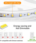 Close-up of LED chips on Six Ring Modern LED Ceiling Light Flush Mount With White Rings, energy-saving, non-dimmable feature.