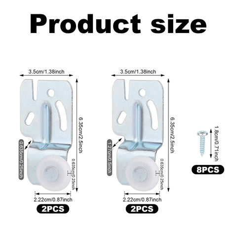 4 Pack Sliding Closet Door Hardware Roller Kit for Wardrobe and Cabinet Doors, Top-Hung Bypass Track System, product size diagram