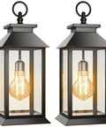 2 Pack Dope Outdoor Solar Lanterns With Hanging Glass Lights Waterproof Dual Power Solar Or 2 AA Batteries Perfect For Porch Patio Yard