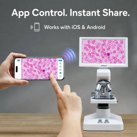 Digital Microscope With 7 Inch IPS Display Budget Friendly Wireless App Control Real Time Crystal Clear Viewing TV And PC Display Kid Friendly Classroom And Home Use Education Science Kit For Curious Students And Home Labs. App control microscope with phone and display sharing