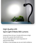 Adjustable LED Work Light With Clamp, 900 Lumen Output, 120 Volt Industrial Lamp for Machine Tools and Lathe with durable housing