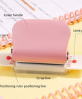Pink Six Hole Punch For Loose Leaf Paper A4 A5 B5 Portable Handheld Metal Circle Puncher showing cover and alignment features