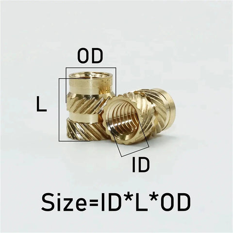 Brass heat insert nuts with size dimensions from All In One Screw And Nut Kit With Brass Heat Insert Nuts And Hex Socket Cap Screws From M2.5 To M8.