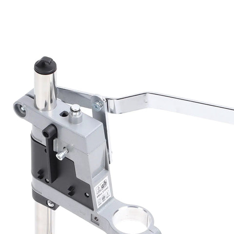 Heavy Duty Bench Drill Stand With Cast Iron Base For Universal Power Tools showing aluminum alloy construction and depth control lever.