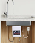 No Drama On Demand Hot Water Tankless Electric Water Heater With Slick Lcd Touchscreen Us Plug 110 Volt Compact Setup under kitchen sink.