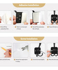 Installation guide for Wall Mounted Metal 3 Prong Coat Hooks Set With Self Adhesive And Screw Mount Dual Installation Options For Door Or Wall Black Finish 4 Pack DIY Friendly Entryway Hanger Hooks