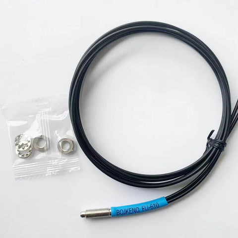 FU610 Fiber Optic Sensor For Diffuse Reflective Digital Sensing, 1 Meter Cable Length, M6 Sensor Probe, Black Color with accessories