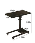 Mobile Adjustable Height Laptop Desk On Wheels Tiltable Work Table For Laptop Or Notebook, shown with dimensions 15×12×23-33 in.