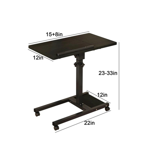 Mobile Adjustable Height Laptop Desk On Wheels Tiltable Work Table For Laptop Or Notebook, shown with dimensions 15×12×23-33 in.
