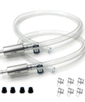 Universal Brake Bleeder Hose Kit With One Way Check Valve For Cars And Motorcycles, showing two hoses with clamps and caps