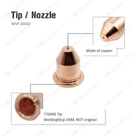Copper electrode tip for Hobart AirForce 250Ci HP 25 Torch and AirForce 500I HP 50 Plasma Cutter, premium replacement consumable.