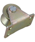 Badass 2 Inch V Groove Steel Caster Wheel For Sliding Gate And Industrial Carts Rock Solid Rigid Pulley Trolley Wire Rope Guided And 200 Kg Capacity Built Like A Tank close-up image showing the metal structure and mounting bracket.