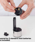 No Brainer Push Button Beer Foam Maker Creates Thick Frosty Heads Fast For Craft Ales And Cold Lagers inserting batteries for operation.