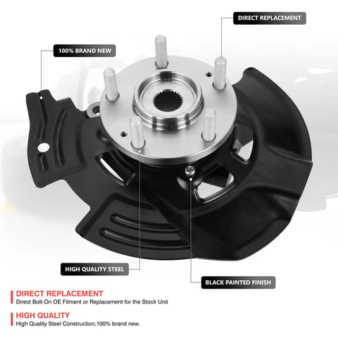 Front Right Passenger Side Loaded Knuckle Assembly For Hyundai Sonata 2011-2013 No Sport Suspension With 27 Splines Replacement Part OEM-KNCK-025-R 698462 517163R010 5172038110 showing steel construction and black finish