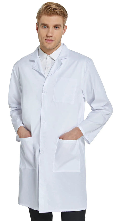 Professional Lab Coat For Men And Women Long Sleeve White Unisex Size Large Durable Cotton Polyester Blend Soft Yet Tough