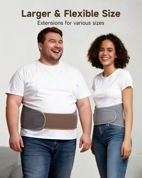 Wireless Heating Pad With Massager For Back Pain Relief Portable Wearable Heat Belt For Lower Back shown on models