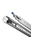 Heavy Duty Three Fold Full Extension Drawer Slides With Lock 120 Kilogram Capacity 60 Inch Cold Rolled Steel cabinet drawer slides with blue lock.
