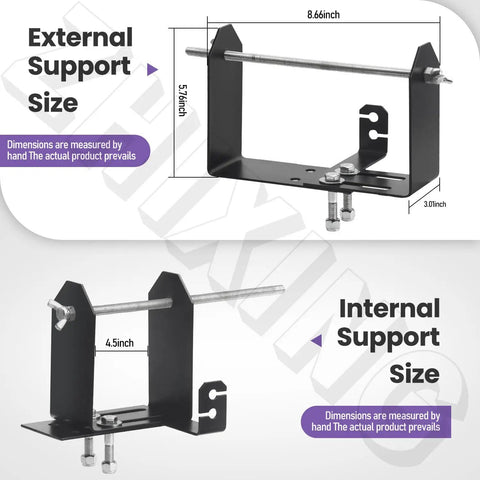 Built Tough Stainless Steel Weedeater Trim Line Spool Holder Rack With Hardware Adjustable Bracket dimensions displayed.