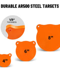 AR500 Steel Gong Target Set 1/2 Inch Thick For Serious Shooters With 4, 6, And 8 Inch Sizes, Durable Rust Proof Metal Targets