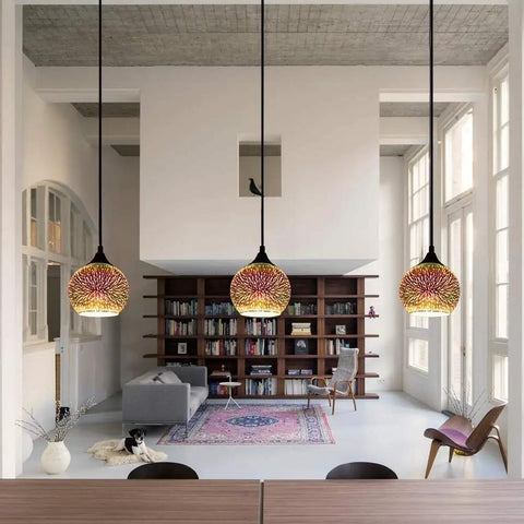 Industrial Modern 3D Colorful Glass Pendant Light 9 Point Eight Inch Eye Catching Fireworks Globe Hanging Lamp