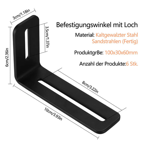 6 Pcs Adjustable Slotted L Brackets Black Right Angle Corner Braces With Two Slot Holes For Wood Furniture And PC Case 4 Inch