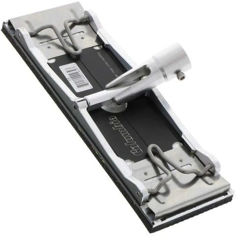 Pole Sander Head With No-Flip Design, Quick Release Clips, And Universal Coarse Thread Collar For Standard Painter Poles And Extension Handles, Head Only, Stays Put On The Wall And Helps Prevent Flipping in silver metal with black base