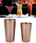 Heavy Duty 304 Stainless Steel Cocktail Shaker Set And Bartender Kit With Slick Mirror Polish for mixing drinks with rose gold finish.